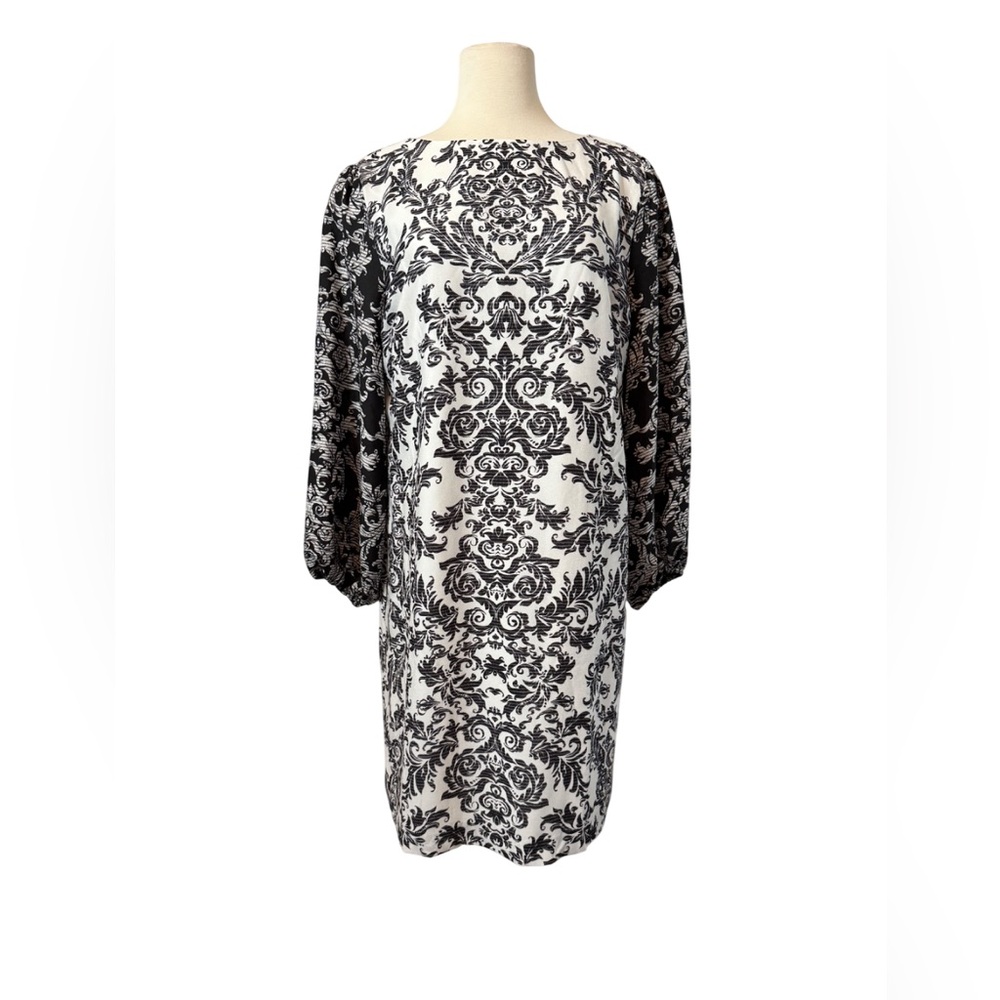Chico's Black & White Printed Dress - Women's Long Sleeve Size 1.5